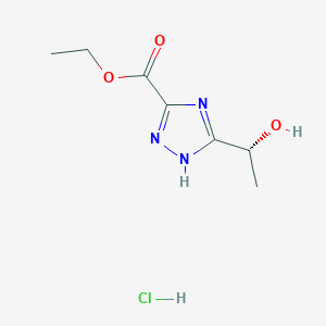 molecular formula C7H12ClN3O3 B2441582 Ethyl 5-[(1R)-1-hydroxyethyl]-1H-1,2,4-triazole-3-carboxylate;hydrochloride CAS No. 2470280-02-3