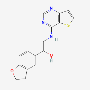 molecular formula C16H15N3O2S B2441584 1-(2,3-Dihydro-1-benzofuran-5-yl)-2-(thieno[3,2-d]pyrimidin-4-ylamino)ethanol CAS No. 2380169-88-8