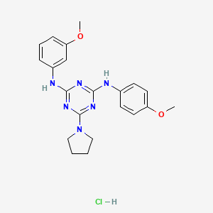 N2-(3-methoxyphenyl)-N4-(4-methoxyphenyl)-6-(pyrrolidin-1-yl)-1,3,5-triazine-2,4-diamine hydrochloride