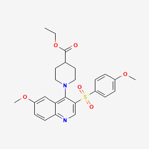 molecular formula C25H28N2O6S B2441613 Ethyl 1-(6-methoxy-3-((4-methoxyphenyl)sulfonyl)quinolin-4-yl)piperidine-4-carboxylate CAS No. 866895-27-4