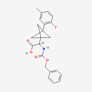 molecular formula C22H22FNO4 B2441618 2-[3-(2-Fluoro-5-methylphenyl)-1-bicyclo[1.1.1]pentanyl]-2-(phenylmethoxycarbonylamino)acetic acid CAS No. 2287260-37-9