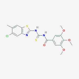 molecular formula C19H18ClN3O4S2 B244162 N-[(5-chloro-6-methyl-1,3-benzothiazol-2-yl)carbamothioyl]-3,4,5-trimethoxybenzamide 