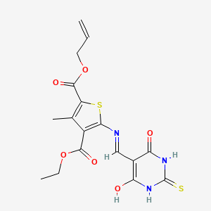 molecular formula C17H17N3O6S2 B2441639 2-allyl 4-ethyl 5-(((4,6-dioxo-2-thioxotetrahydropyrimidin-5(2H)-ylidene)methyl)amino)-3-methylthiophene-2,4-dicarboxylate CAS No. 1021230-10-3