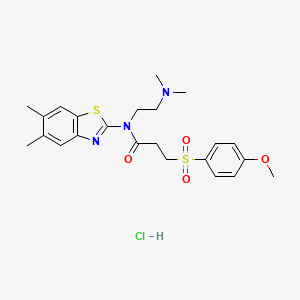 molecular formula C23H30ClN3O4S2 B2441649 N-(2-(dimethylamino)ethyl)-N-(5,6-dimethylbenzo[d]thiazol-2-yl)-3-((4-methoxyphenyl)sulfonyl)propanamide hydrochloride CAS No. 1215349-49-7