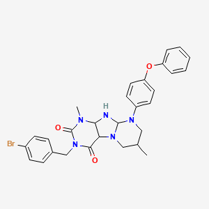 molecular formula C29H26BrN5O3 B2441679 3-[(4-bromophenyl)methyl]-1,7-dimethyl-9-(4-phenoxyphenyl)-1H,2H,3H,4H,6H,7H,8H,9H-pyrimido[1,2-g]purine-2,4-dione CAS No. 1321977-29-0