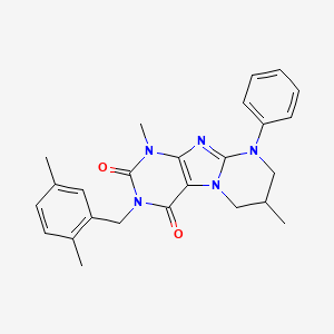 molecular formula C25H27N5O2 B2441680 3-(2,5-dimethylbenzyl)-1,7-dimethyl-9-phenyl-6,7,8,9-tetrahydropyrimido[2,1-f]purine-2,4(1H,3H)-dione CAS No. 847917-54-8