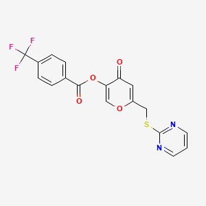 molecular formula C18H11F3N2O4S B2441688 [4-Oxo-6-(pyrimidin-2-ylsulfanylmethyl)pyran-3-yl] 4-(trifluoromethyl)benzoate CAS No. 877636-66-3