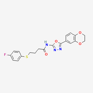 molecular formula C20H18FN3O4S B2441689 N-(5-(2,3-dihydrobenzo[b][1,4]dioxin-6-yl)-1,3,4-oxadiazol-2-yl)-4-((4-fluorophenyl)thio)butanamide CAS No. 941925-16-2