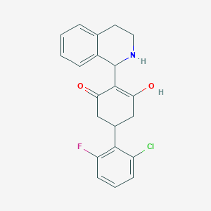 molecular formula C21H19ClFNO2 B2441692 5-(2-Chloro-6-fluorophenyl)-3-hydroxy-2-(1,2,3,4-tetrahydro-1-isoquinolinyl)-2-cyclohexen-1-one CAS No. 338793-14-9
