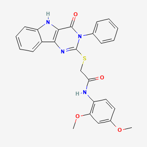 molecular formula C26H22N4O4S B2441693 N-(2,4-dimethoxyphenyl)-2-[(4-oxo-3-phenyl-5H-pyrimido[5,4-b]indol-2-yl)sulfanyl]acetamide CAS No. 536703-67-0