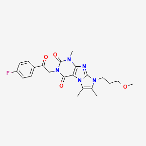 molecular formula C22H24FN5O4 B2441696 2-[2-(4-Fluorophenyl)-2-oxoethyl]-6-(3-methoxypropyl)-4,7,8-trimethylpurino[7,8-a]imidazole-1,3-dione CAS No. 878722-18-0