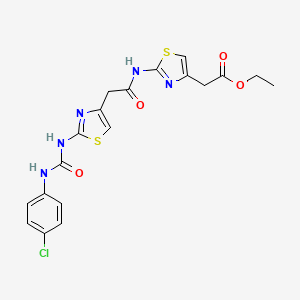 molecular formula C19H18ClN5O4S2 B2441715 Ethyl 2-(2-(2-(2-(3-(4-chlorophenyl)ureido)thiazol-4-yl)acetamido)thiazol-4-yl)acetate CAS No. 921469-77-4