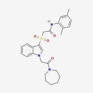 molecular formula C26H31N3O4S B2441724 2-((1-(2-(azepan-1-yl)-2-oxoethyl)-1H-indol-3-yl)sulfonyl)-N-(2,5-dimethylphenyl)acetamide CAS No. 878058-87-8