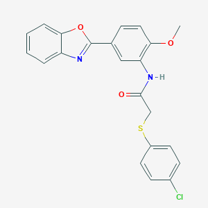 molecular formula C22H17ClN2O3S B244174 N-[5-(1,3-benzoxazol-2-yl)-2-methoxyphenyl]-2-[(4-chlorophenyl)thio]acetamide 
