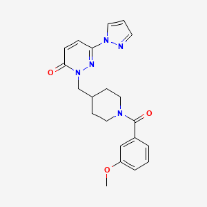 molecular formula C21H23N5O3 B2441740 2-[[1-(3-Methoxybenzoyl)piperidin-4-yl]methyl]-6-pyrazol-1-ylpyridazin-3-one CAS No. 2379993-28-7