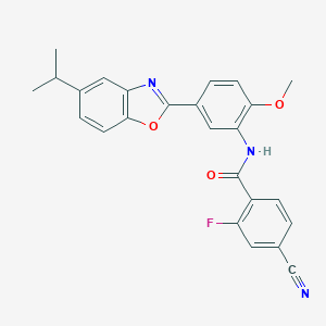 molecular formula C25H20FN3O3 B244175 4-cyano-2-fluoro-N-[5-(5-isopropyl-1,3-benzoxazol-2-yl)-2-methoxyphenyl]benzamide 