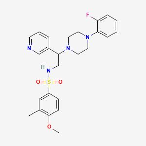 molecular formula C25H29FN4O3S B2441760 N-(2-(4-(2-fluorophenyl)piperazin-1-yl)-2-(pyridin-3-yl)ethyl)-4-methoxy-3-methylbenzenesulfonamide CAS No. 863586-96-3