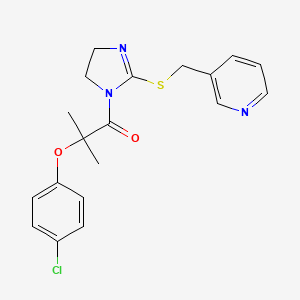 molecular formula C19H20ClN3O2S B2441765 2-(4-chlorophenoxy)-2-methyl-1-(2-((pyridin-3-ylmethyl)thio)-4,5-dihydro-1H-imidazol-1-yl)propan-1-one CAS No. 851807-82-4