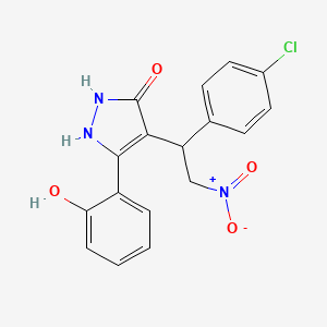 molecular formula C17H14ClN3O4 B2441773 4-[1-(4-Chlorophenyl)-2-nitroethyl]-5-(2-hydroxyphenyl)-1,2-dihydropyrazol-3-one CAS No. 724740-49-2