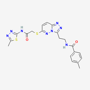 molecular formula C20H20N8O2S2 B2441795 4-甲基-N-(2-(6-((2-((5-甲基-1,3,4-噻二唑-2-基)氨基)-2-氧代乙基)硫代)-[1,2,4]三唑并[4,3-b]哒嗪-3-基)乙基)苯甲酰胺 CAS No. 872995-18-1