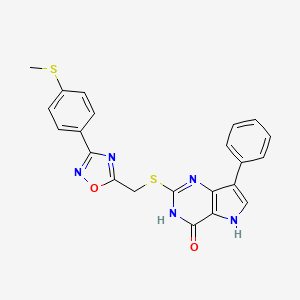 molecular formula C22H17N5O2S2 B2441806 2-(((3-(4-(methylthio)phenyl)-1,2,4-oxadiazol-5-yl)methyl)thio)-7-phenyl-3H-pyrrolo[3,2-d]pyrimidin-4(5H)-one CAS No. 1031977-96-4