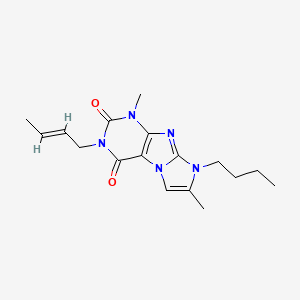 molecular formula C17H23N5O2 B2441814 (E)-3-(but-2-en-1-yl)-8-butyl-1,7-dimethyl-1H-imidazo[2,1-f]purine-2,4(3H,8H)-dione CAS No. 946361-10-0