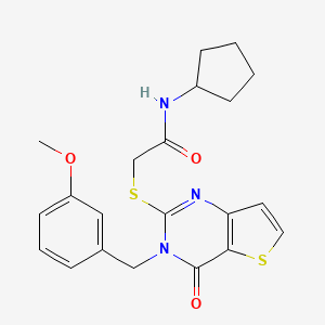 molecular formula C21H23N3O3S2 B2441820 N-cyclopentyl-2-{[3-(3-methoxybenzyl)-4-oxo-3,4-dihydrothieno[3,2-d]pyrimidin-2-yl]sulfanyl}acetamide CAS No. 1252904-56-5