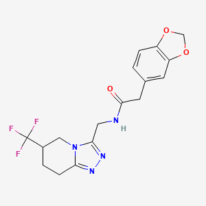 molecular formula C17H17F3N4O3 B2441829 2-(苯并[d][1,3]二噁唑-5-基)-N-((6-(三氟甲基)-5,6,7,8-四氢-[1,2,4]三唑并[4,3-a]吡啶-3-基)甲基)乙酰胺 CAS No. 2034556-55-1