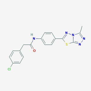 molecular formula C18H14ClN5OS B244183 2-(4-chlorophenyl)-N-[4-(3-methyl[1,2,4]triazolo[3,4-b][1,3,4]thiadiazol-6-yl)phenyl]acetamide 