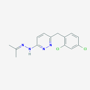 molecular formula C14H14Cl2N4 B2441836 6-[(2,4-二氯苯基)甲基]-N-(丙-2-亚胺基氨基)吡啶-3-胺 CAS No. 338781-18-3