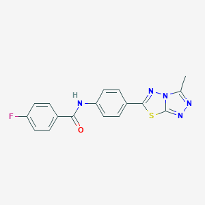 molecular formula C17H12FN5OS B244184 4-fluoro-N-[4-(3-methyl[1,2,4]triazolo[3,4-b][1,3,4]thiadiazol-6-yl)phenyl]benzamide 