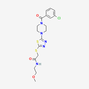 molecular formula C18H22ClN5O3S2 B2441843 2-((5-(4-(3-chlorobenzoyl)piperazin-1-yl)-1,3,4-thiadiazol-2-yl)thio)-N-(2-methoxyethyl)acetamide CAS No. 1105201-76-0