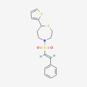 molecular formula C17H19NO2S3 B2441844 (E)-4-(苯乙烯基磺酰基)-7-(噻吩-2-基)-1,4-噻氮杂环己烷 CAS No. 1706485-85-9
