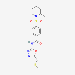 molecular formula C17H22N4O4S2 B2441845 4-(2-methylpiperidin-1-yl)sulfonyl-N-[5-(methylsulfanylmethyl)-1,3,4-oxadiazol-2-yl]benzamide CAS No. 685837-39-2