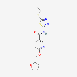 molecular formula C15H18N4O3S2 B2441846 N-(5-(ethylthio)-1,3,4-thiadiazol-2-yl)-6-((tetrahydrofuran-2-yl)methoxy)nicotinamide CAS No. 2034444-52-3