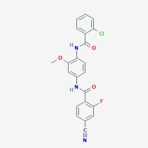 molecular formula C22H15ClFN3O3 B244187 N-{4-[(2-chlorobenzoyl)amino]-3-methoxyphenyl}-4-cyano-2-fluorobenzamide 