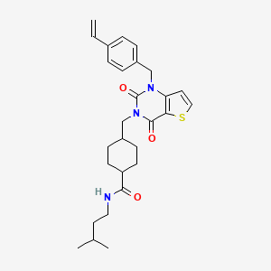 molecular formula C28H35N3O3S B2441878 4-((2,4-dioxo-1-(4-vinylbenzyl)-1,2-dihydrothieno[3,2-d]pyrimidin-3(4H)-yl)methyl)-N-isopentylcyclohexanecarboxamide CAS No. 932500-04-4