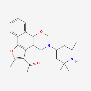 molecular formula C26H32N2O3 B2441882 1-[4-Methyl-9-(2,2,6,6-tetramethylpiperidin-4-yl)-3,11-dioxa-9-azatetracyclo[11.4.0.0^{2,6}.0^{7,12}]heptadeca-1,4,6,12,14,16-hexaen-5-yl]ethan-1-one CAS No. 438486-74-9