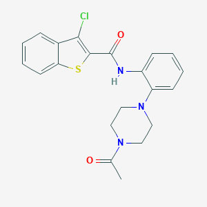 molecular formula C21H20ClN3O2S B244191 N-[2-(4-acetylpiperazin-1-yl)phenyl]-3-chloro-1-benzothiophene-2-carboxamide 