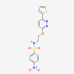 molecular formula C16H14N4O5S2 B2441921 4-nitro-N-(2-((6-(thiophen-2-yl)pyridazin-3-yl)oxy)ethyl)benzenesulfonamide CAS No. 920244-55-9