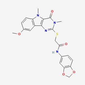 molecular formula C22H20N4O5S B2441938 N-(2H-1,3-benzodioxol-5-yl)-2-({8-methoxy-3,5-dimethyl-4-oxo-3H,4H,5H-pyrimido[5,4-b]indol-2-yl}sulfanyl)acetamide CAS No. 1112341-63-5