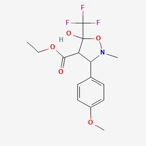 molecular formula C15H18F3NO5 B2441965 5-羟基-3-(4-甲氧苯基)-2-甲基-5-(三氟甲基)四氢-4-异噁唑羧酸乙酯 CAS No. 321391-89-3