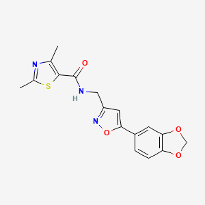 molecular formula C17H15N3O4S B2441995 N-((5-(benzo[d][1,3]dioxol-5-yl)isoxazol-3-yl)methyl)-2,4-dimethylthiazole-5-carboxamide CAS No. 1209556-96-6