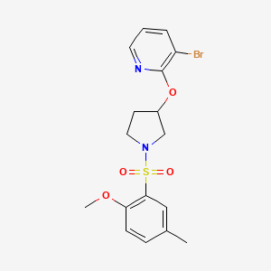 molecular formula C17H19BrN2O4S B2442000 3-Bromo-2-((1-((2-methoxy-5-methylphenyl)sulfonyl)pyrrolidin-3-yl)oxy)pyridine CAS No. 1904097-74-0