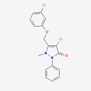 molecular formula C17H14Cl2N2O2 B2442006 4-chloro-5-[(3-chlorophenoxy)methyl]-1-methyl-2-phenyl-1,2-dihydro-3H-pyrazol-3-one CAS No. 1024297-59-3