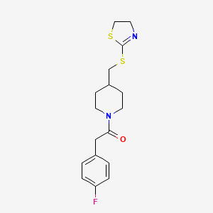 molecular formula C17H21FN2OS2 B2442008 1-(4-(((4,5-二氢噻唑-2-基)硫代)甲基)哌啶-1-基)-2-(4-氟苯基)乙酮 CAS No. 1421461-85-9