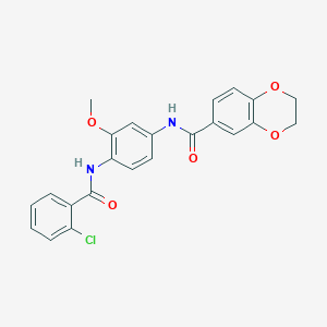 molecular formula C23H19ClN2O5 B244203 N-{4-[(2-chlorobenzoyl)amino]-3-methoxyphenyl}-2,3-dihydro-1,4-benzodioxine-6-carboxamide 