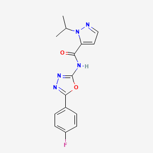 molecular formula C15H14FN5O2 B2442089 N-(5-(4-フルオロフェニル)-1,3,4-オキサジアゾール-2-イル)-1-イソプロピル-1H-ピラゾール-5-カルボキサミド CAS No. 1203328-06-6