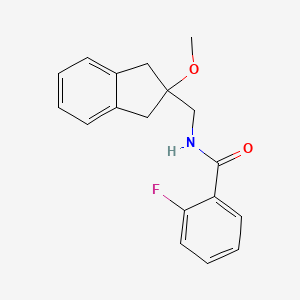 molecular formula C18H18FNO2 B2442094 2-フルオロ-N-((2-メトキシ-2,3-ジヒドロ-1H-インデン-2-イル)メチル)ベンザミド CAS No. 2034596-40-0