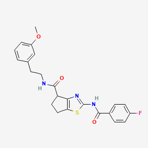 molecular formula C23H22FN3O3S B2442182 2-(4-fluorobenzamido)-N-(3-methoxyphenethyl)-5,6-dihydro-4H-cyclopenta[d]thiazole-4-carboxamide CAS No. 942004-98-0